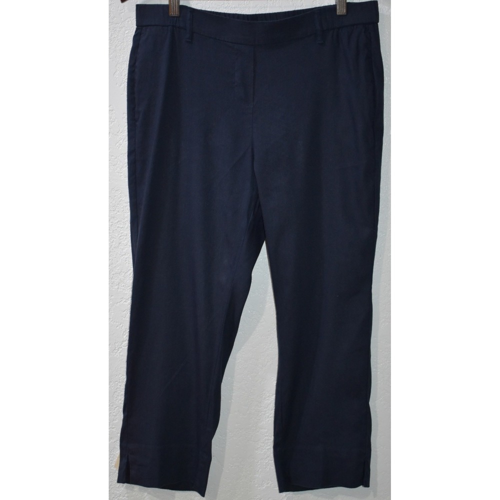 J. Jill Linen Stretch Crop Pants Navy Blue Petite Large Elastic Waist Trousers